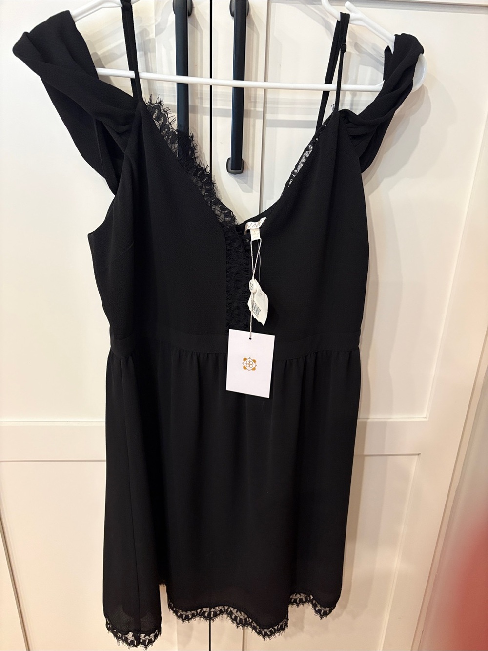 WAYF Black Lace-Trim Slip Dress